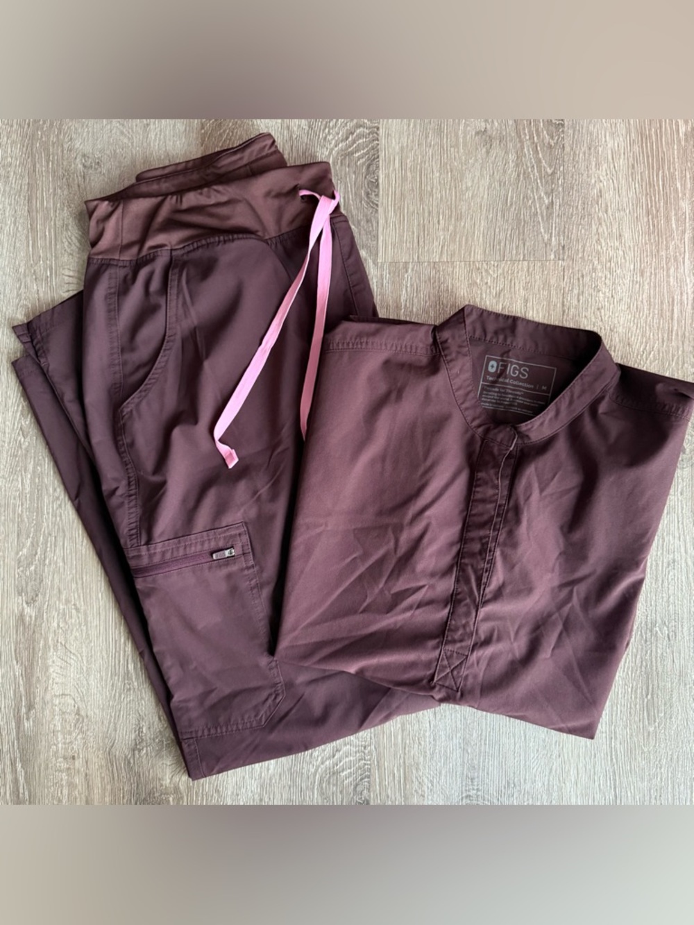 Figs Technical Collection Scrub Top in Plum with Pink Accent- size M/L